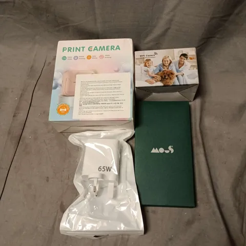 APPROXIMATELY 12 ASSORTED ELECTRICAL ITEMS TO INCLUDE PRINT CAMERA, WIFE CAMERA, PHONE COVER, PHONE ADAPTER ETC