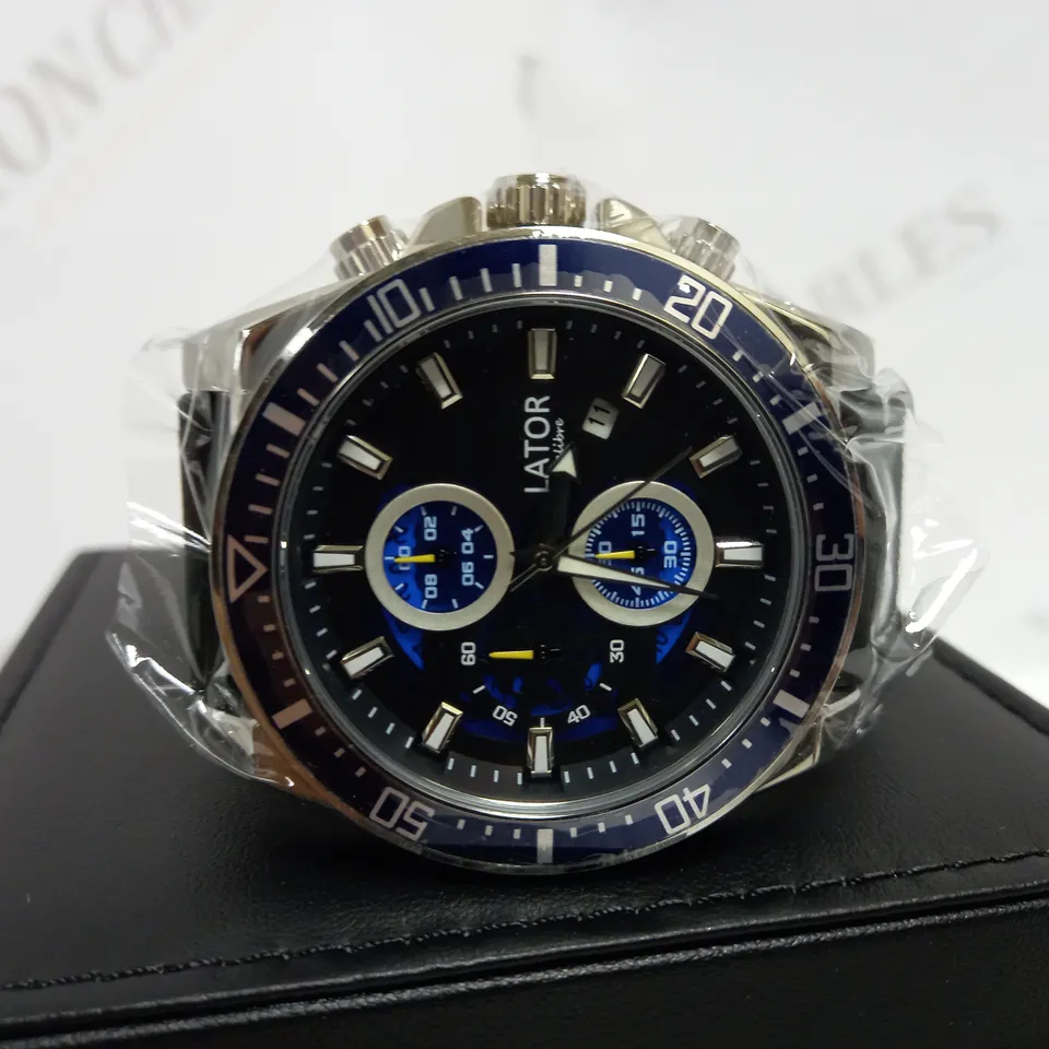 LATOR CALIBRE BLUE & YELLOW DIAL LEATHER STRAP WATCH RRP £635