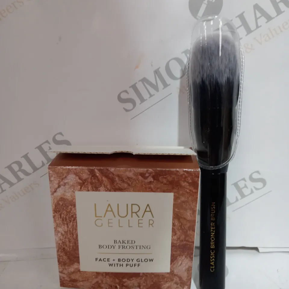 BOXED SET OF 2 LAURA CELLER BAKED BODY FROSTING & MAKEUP BRUSH