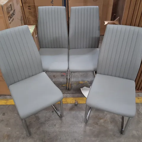 SET OF 4 UPHOLSTERED GREY FAUX LEATHER DINING CHAIRS