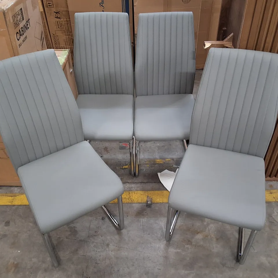 SET OF 4 UPHOLSTERED GREY FAUX LEATHER DINING CHAIRS