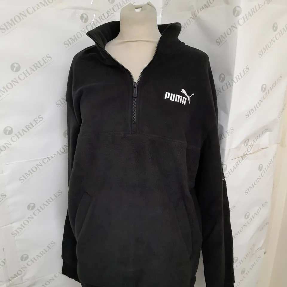PUMA 1/4 ZIP FLEECE PULLOVER IN BLACK SIZE M