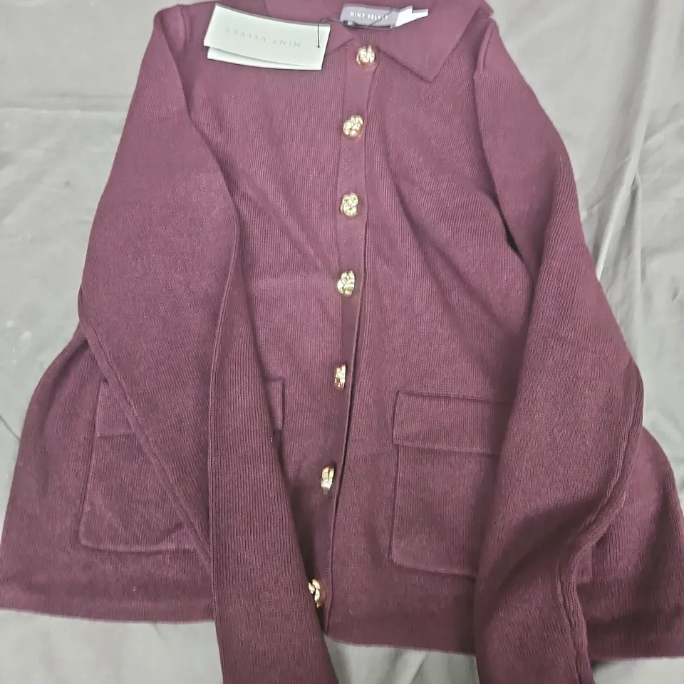 MINT VELVET WOMEN'S CARDIGAN – BURGUNDY KNIT, BUTTON FRONT, SIZE M