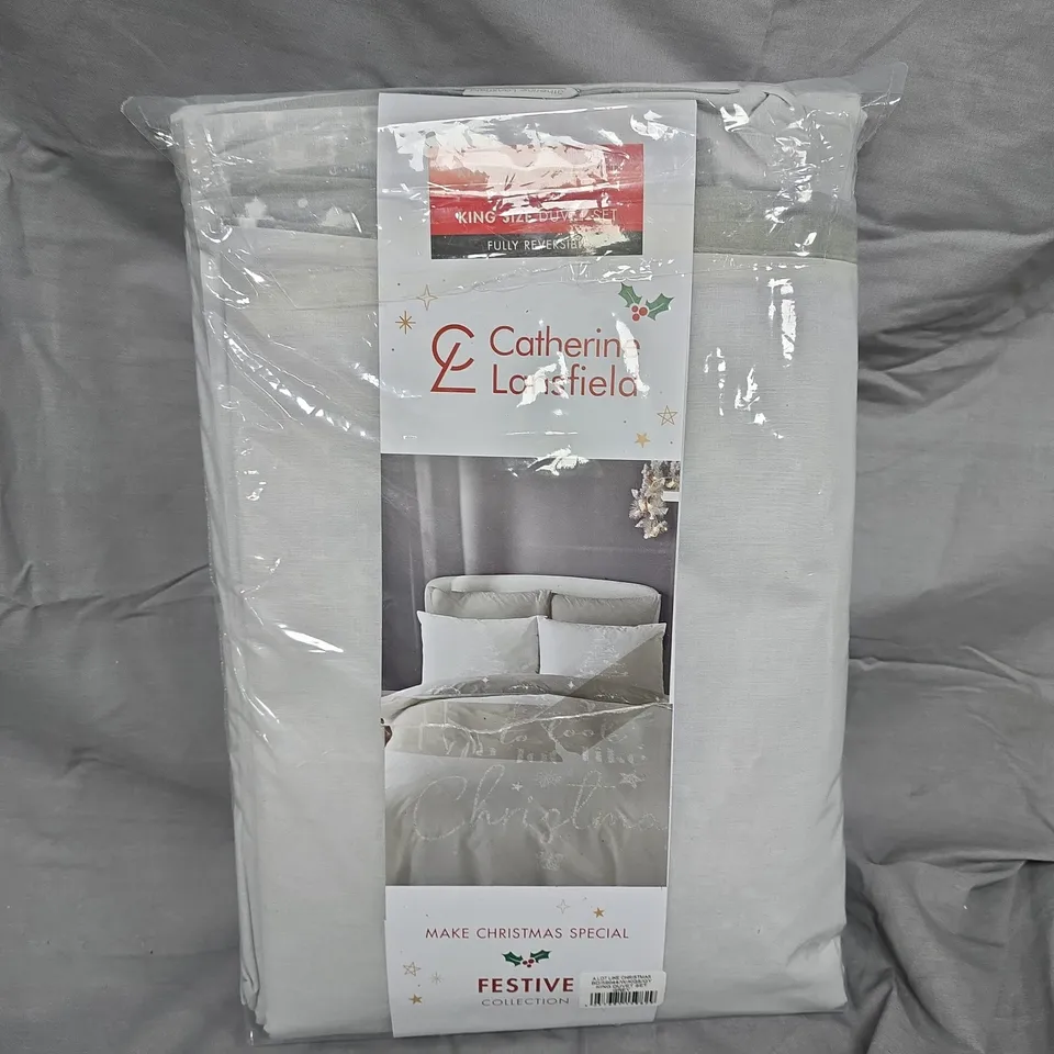 CATHERINE LANSFIELD KING SIZE DUVET SET – FESTIVE CHRISTMAS GREY, FULLY REVERSIBLE