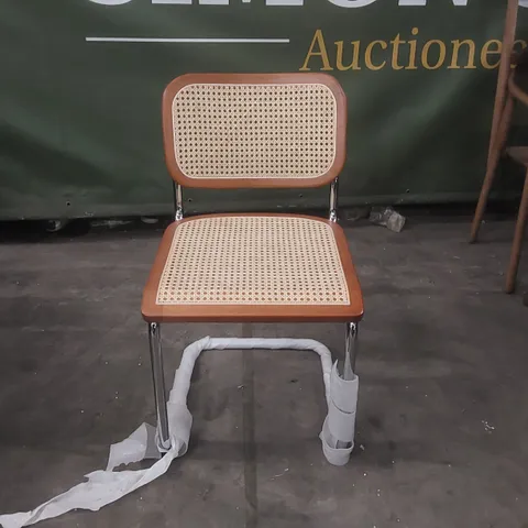 DESIGNER CESCA INSPIRED DINING CHAIR - BROWN & NATURAL RATTAN CANE SEAT - CHROME FRAME