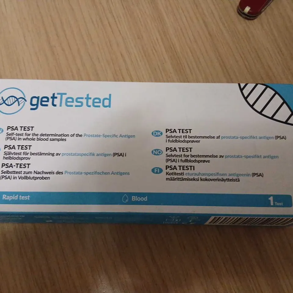 APPROXIMATELY 15 GETTESTED PSA TEST RAPID HOME KIT – SELF-TEST FOR PROSTATE-SPECIFIC ANTIGEN (PSA) IN WHOLE BLOOD, BOXED (1 TEST)