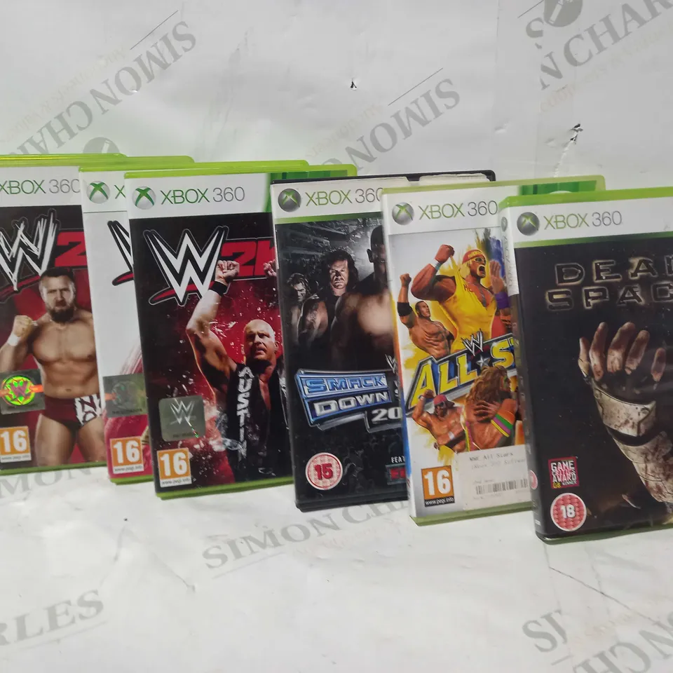 LOT OF ASSORTED XBOX 360 VIDEO GAMES TO INCLUDE DEAD SPACE, WWE SMACKDOWN VS RAW 2010, WWE 2K15, ETC