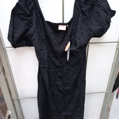 SCAMP & DUDE BLACK SWEETHEART PUFF SLEEVE MIDI TEA DRESS, UK 14