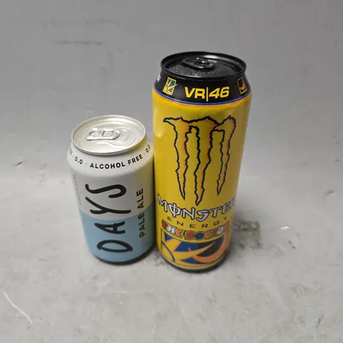 APPROXIMATELY 14 ASSORTED DRINKS ITEMS TO INCLUDE - MONSTER THE DOCTOR , DAYS PALE ALE ALCHOL FREE 