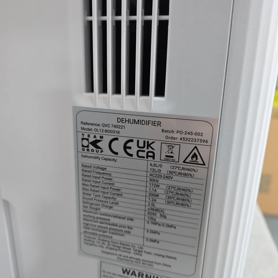 KALORIK DEHUMIDIFIER OL12-BD031K – WHITE PORTABLE UNIT