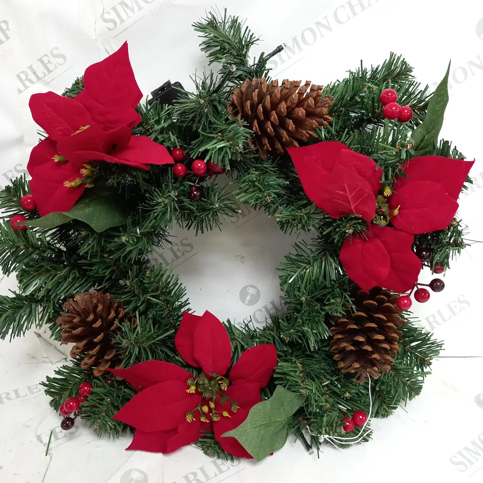 RED POINSETTA PRE LIT WREATH