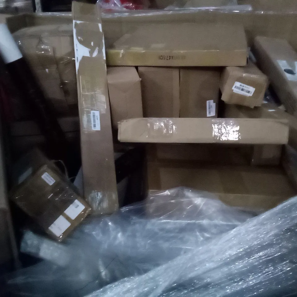 UNPROCESSED PALLET OF ASSORTED HOUSEHOLD GOODS TO INCLUDE BLADELESS PURIFIER AND HEATER, AIR MATTRESS SINGLE, AND PATIO HEATER