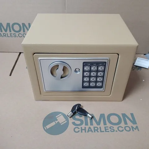 BEIGE ELECTRONIC SECURITY SAFE WITH KEYPAD AND KEY LOCK