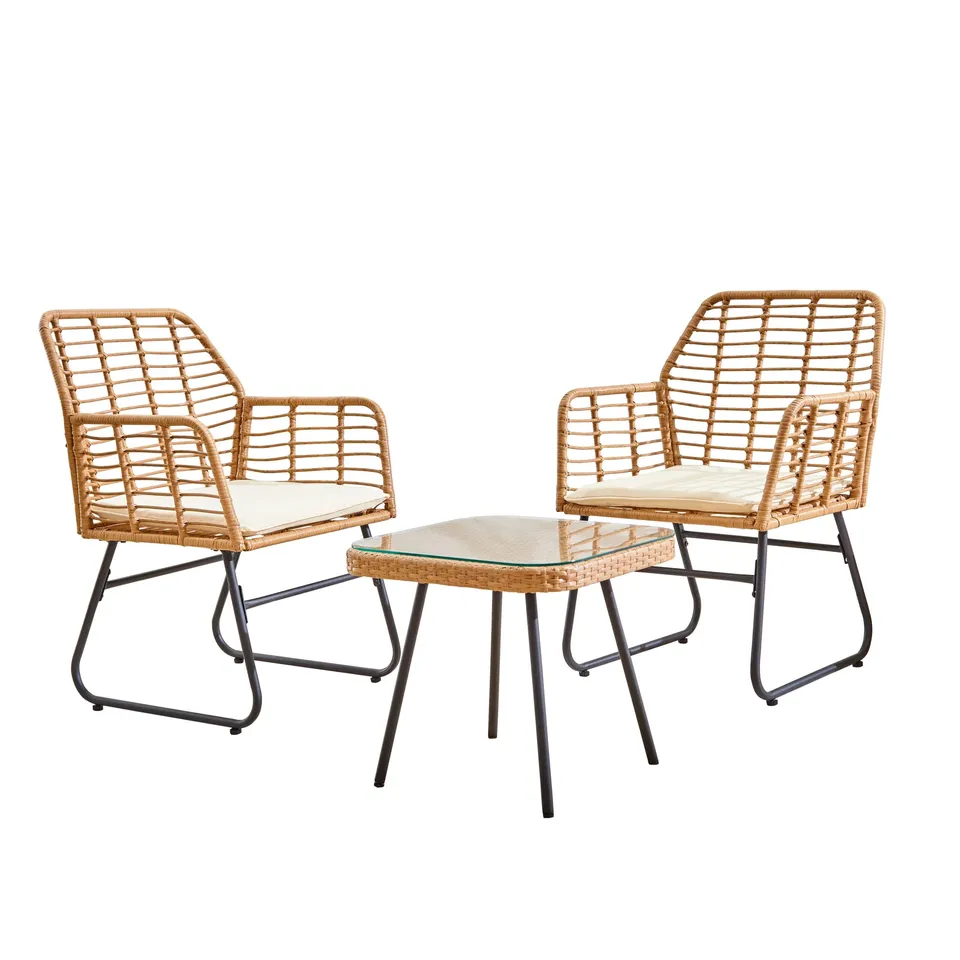 BOXED NEO 3 PIECE BAMBOO STYLE GARDEN TABLE & CHAIRS BISTRO SET - CREAM (1 BOX)