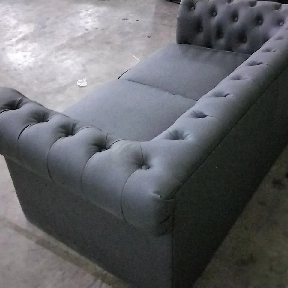 DESIGNER DARK GREY LEATHER CHESTERFIELD STYLE 2 SEATER SOFA