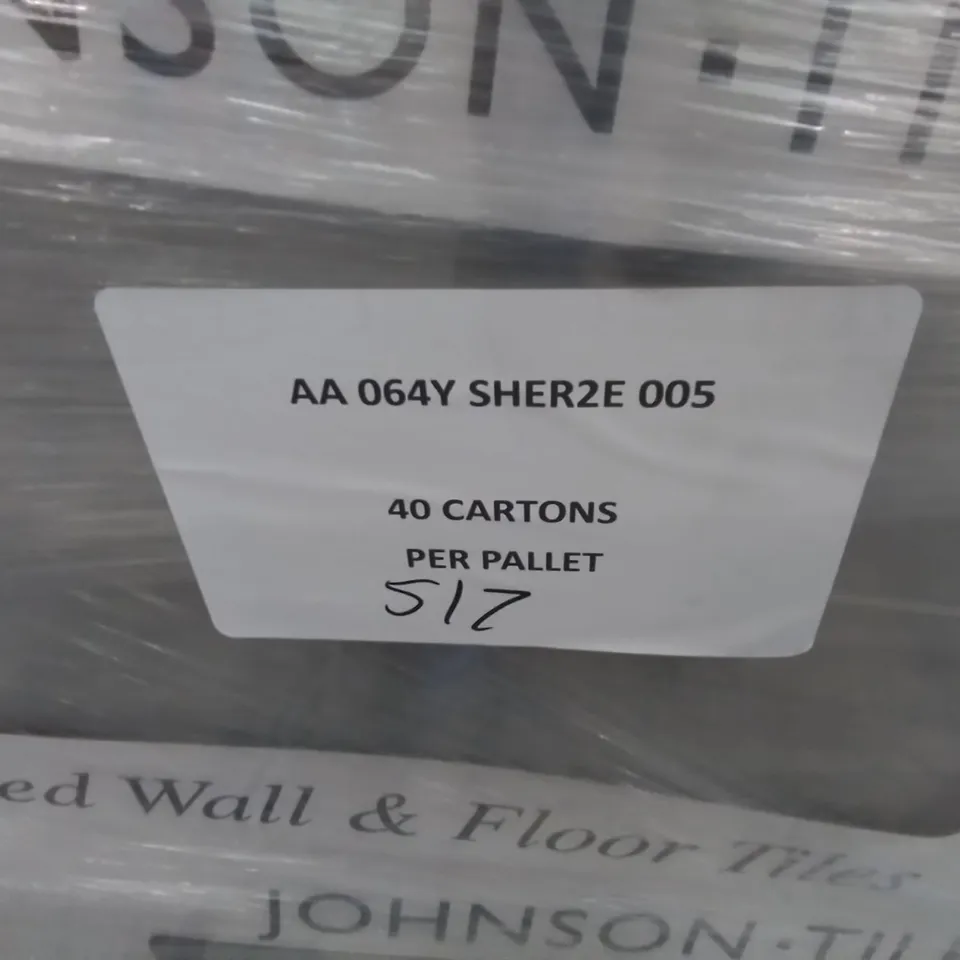 PALLET TO CONTAIN APPROXIMATELY 40 X PACKS OF JOHNSON SHERWOOD SMOKE GLAZED WALL & FLOOR TILES - 5 TILES PER PACK // TILE SIZE: 597 X 297 X 11MM