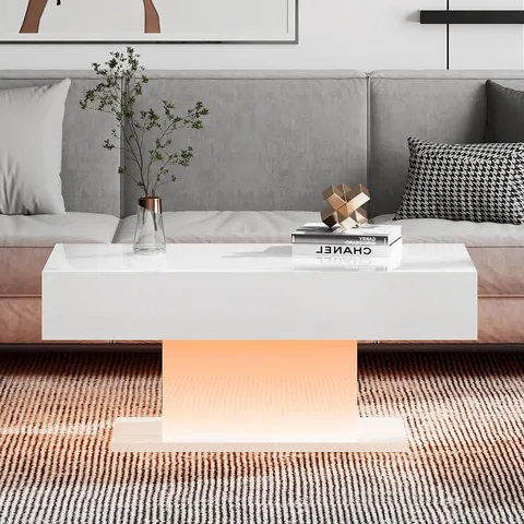 BOXED HIGH GLOSS COFFEE TABLE WITH 16 COLOURS LED LIGHTS, 110 x 50 x 55cm (1 BOX)