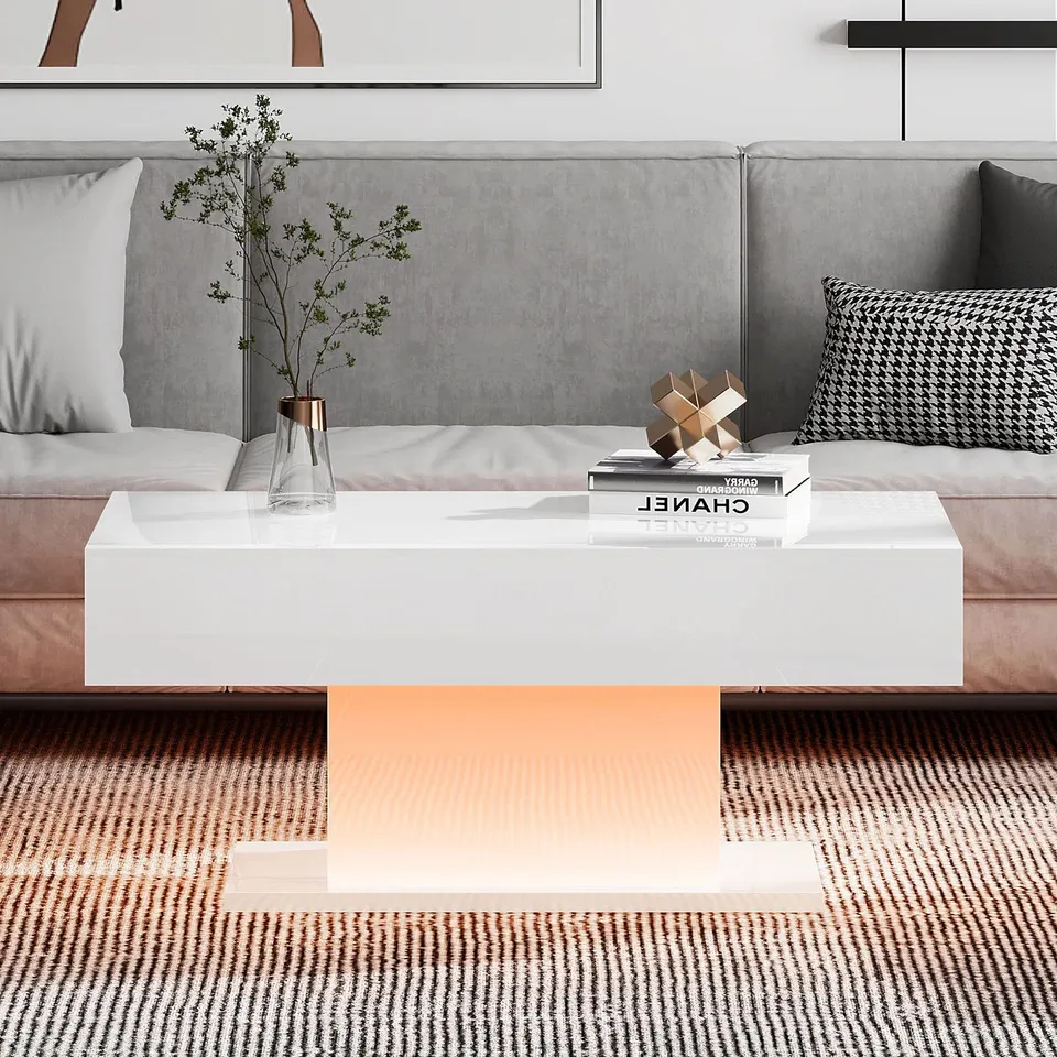BOXED HIGH GLOSS COFFEE TABLE WITH 16 COLOURS LED LIGHTS, 110 x 50 x 55cm (1 BOX)