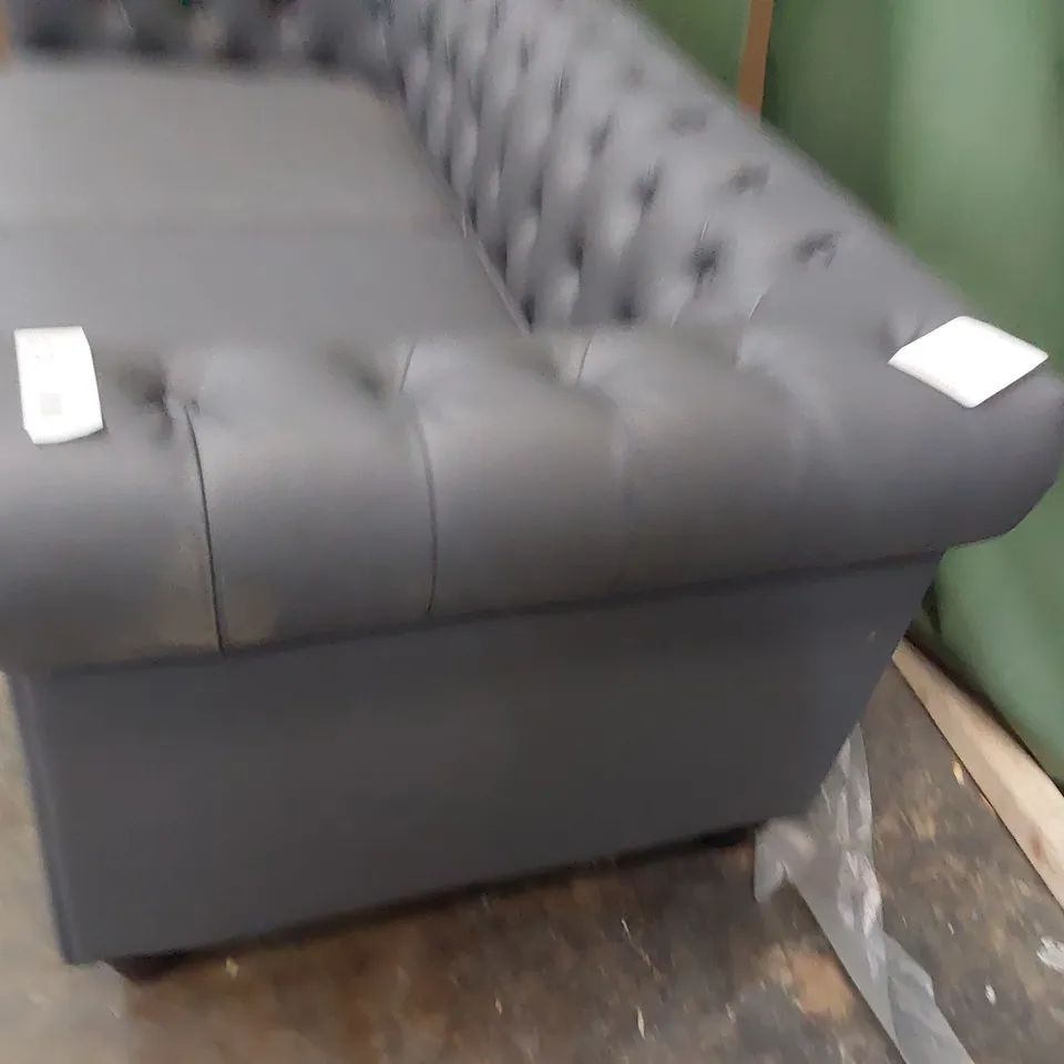 DESIGNER TWO SEATER CHESTERFIELD SOFA GREY LEATHER 