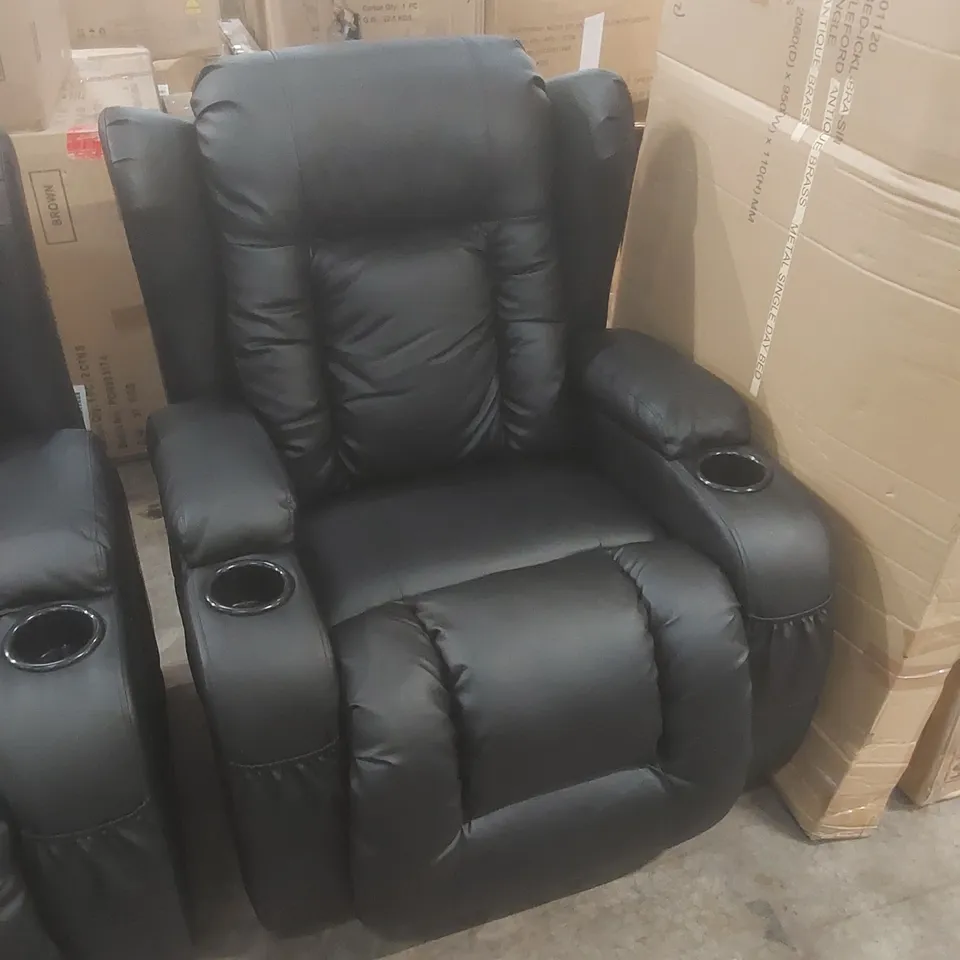 DESIGNER FAUX LEATHER MANUAL RECLINER ARMCHAIR - BLACK