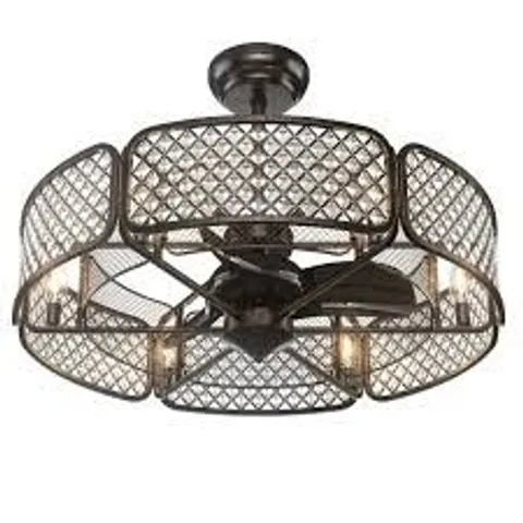 COSTWAY COFFEE CAGED CRYSTAL CEILING FAN LIGHT
