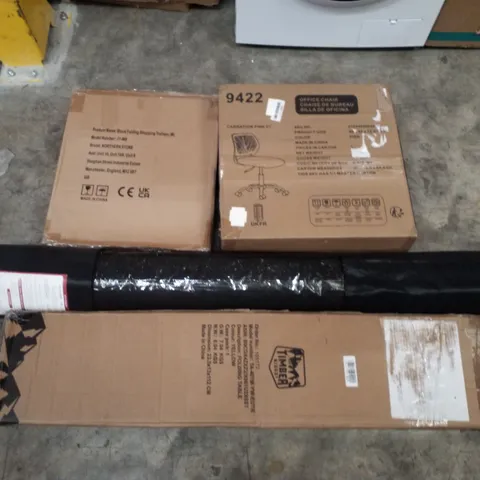 PALLET CONTAINING ASSORTED PRODUCTS INCLUDING BLACK FOLDING SHOPPING TROLLEYS, OFFICE CHAIR, YOGA MAT & FOLDING TABLE