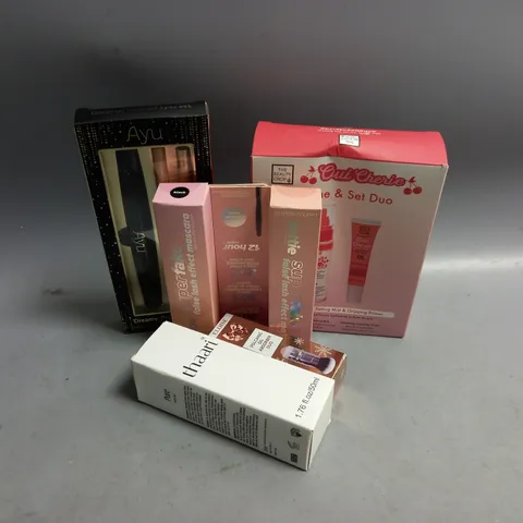 5 ASSORTED HEALTH AND BEAUTY PRODUCTS TO INCLUDE AYU DREAMY DEFINED EYES SET, OUI CHERIE PRIMER & SET DUO, THAARI HAIR OIL, LOTTIE FALSE LASH EFFECT MASCARA, ELOISE VOLCANIC OIL ABSORBER DUO 