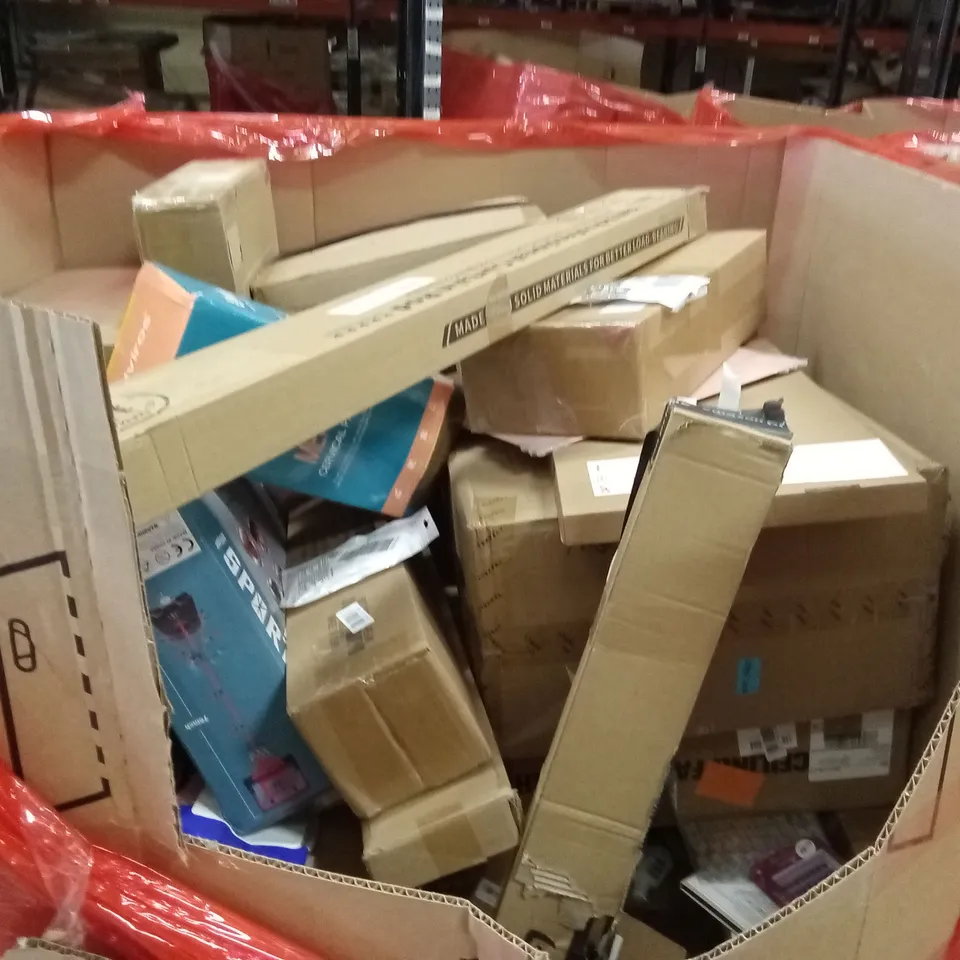 PALLET OF ASSORTED HOUSEHOLD GOODS AND PRODUCTS TO INCLUDE;CERVICAL PILLOW, CEILING FAN WITH LIGHT, BASKET BALL HOOP