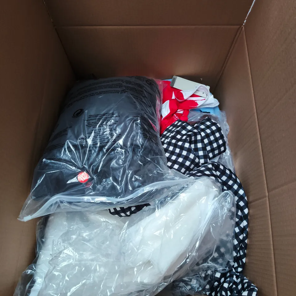 APPROXIMATELY 20 ASSORTED CLOTHING PRODUCTS IN VARIOUS STYLES & SIZES TO INCLUDE PANTS, T-SHIRTS, DRESSES ETC