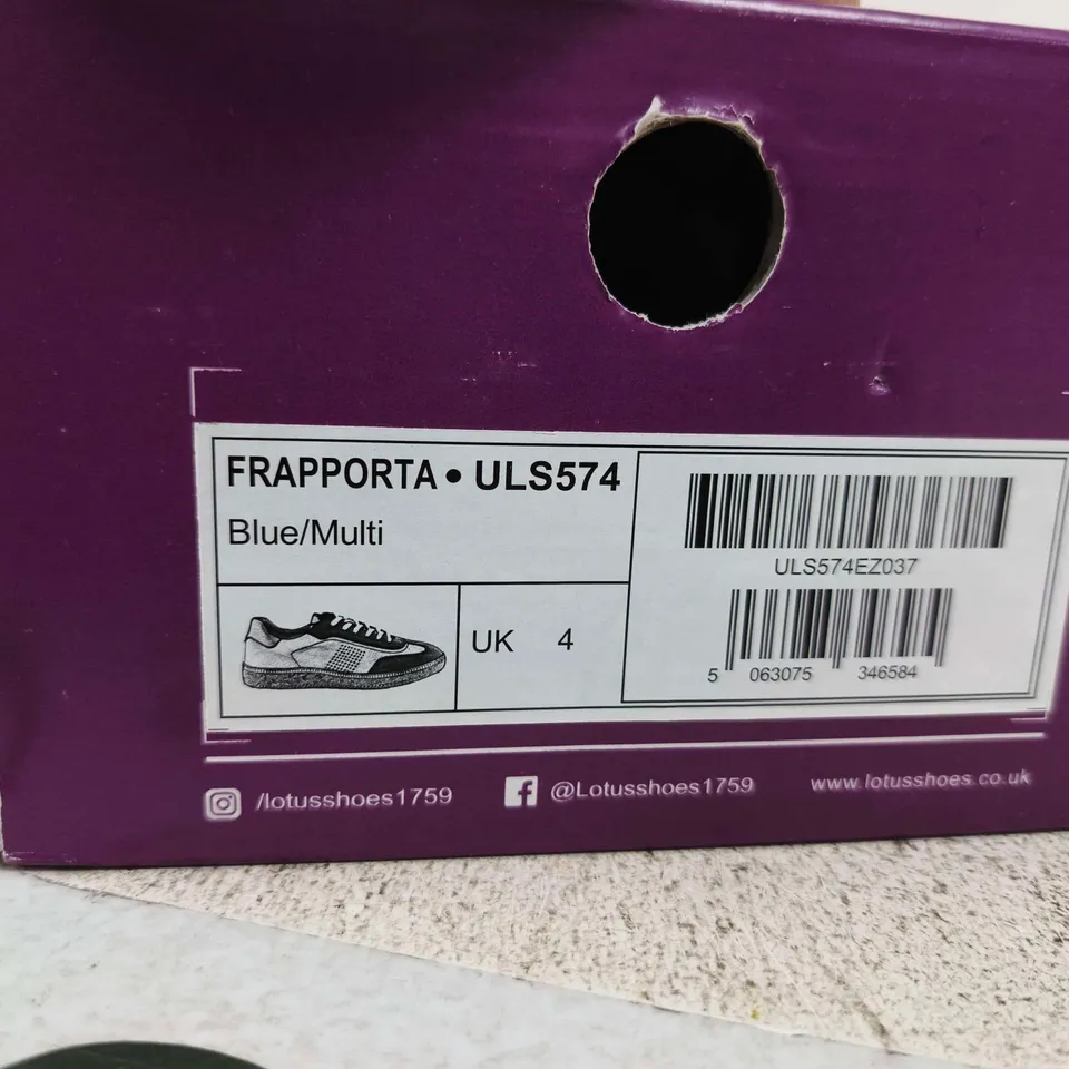 BOXED PAIR OF LOTUS FRAPPORTA BLUE/MULTI SNEAKERS – UK SIZE 4