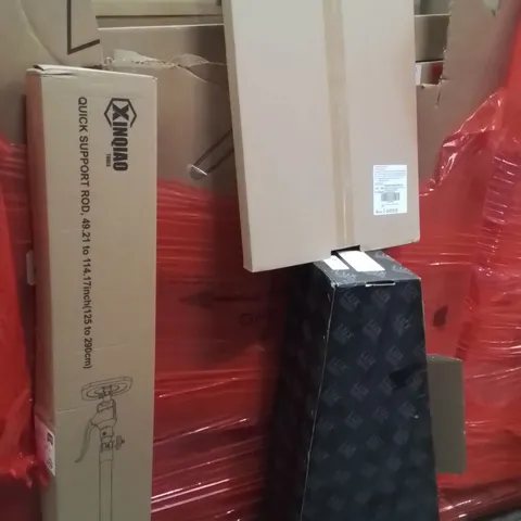 PALLET OF ASSORTED HOUSEHOLD GOODS AND PRODUCTS TO INCLUDE;SUPPORT ROD,PICTURE FRAME,WHIRLPOOL SHOWER FITTING 