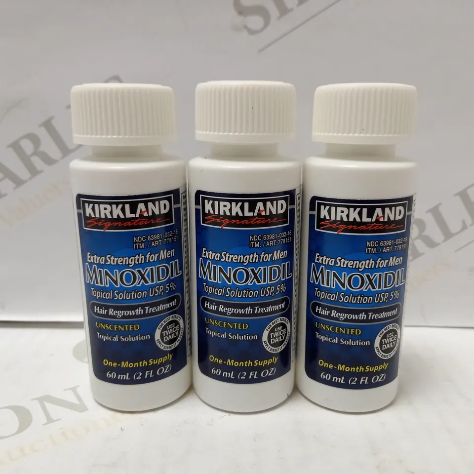 LOT OF 3 X 60ML KIRKLAND MINOXIDIL HAIR REGROWTH TREATMENT 