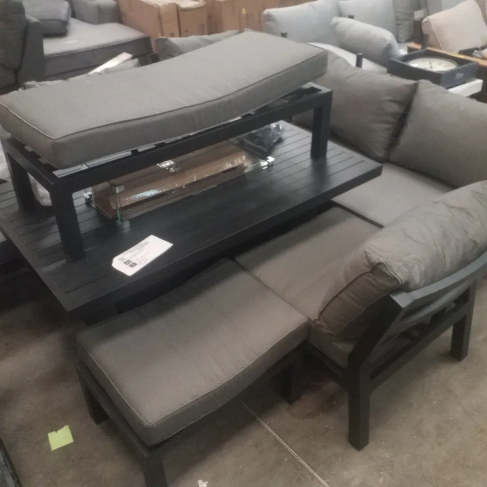BERLIN ALUMINIUM 9 SEATER CORNER SOFA SET WITH FIRE PIT TABLE (7 PARTS)