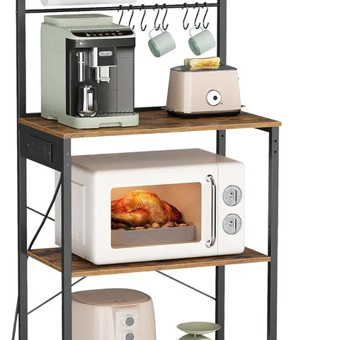 BOXED VASAGLE KITCHEN BAKERS RACK WITH POWER OUTLET - BROWN/BLACK