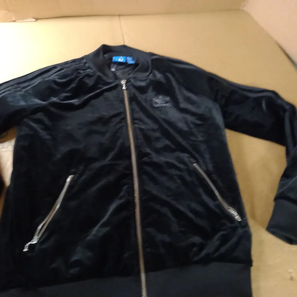 ADIDAS BLACK VELVET ZIP THROUGH JACKET - UK 10