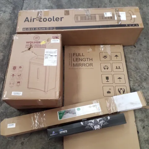 PALLET OF ASSORTED PRODUCTS INCLUDING AIR COOLER, PAPER SHREDDER, FULL LENGTH MIRROR, LED BATTEN LIGHT, GAMING MOUSE PAD