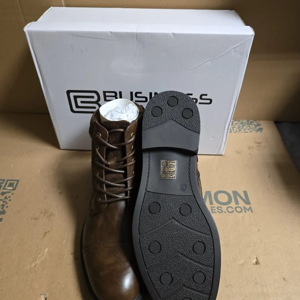 BUSINESS CLASS BROWN LEATHER ANKLE BOOT WITH LACE-UP AND SIDE ZIP – MEN'S - UK SIZE 11
