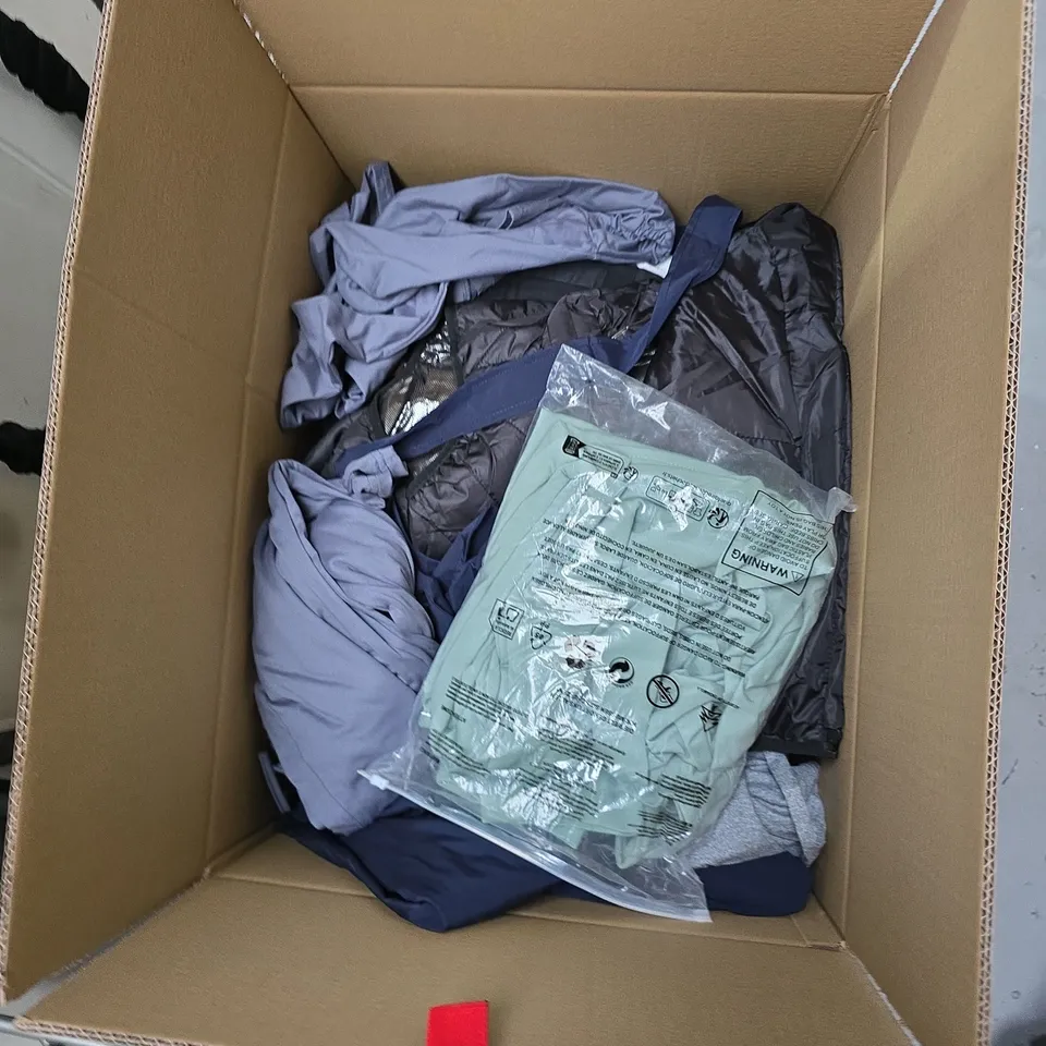 BOX OF APPROXIMATELY 25 CLOTHING ITEMS INCLUDING: TWO BODEN NIGHTGOWNS AND LET IT SNOW HAT