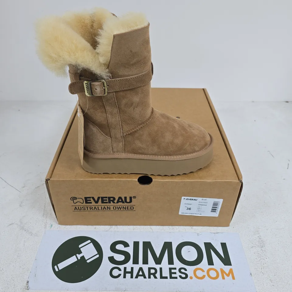 BOXED PAIR OF EVERAU BRUSH BOOTS IN CHESTNUT - EU 36