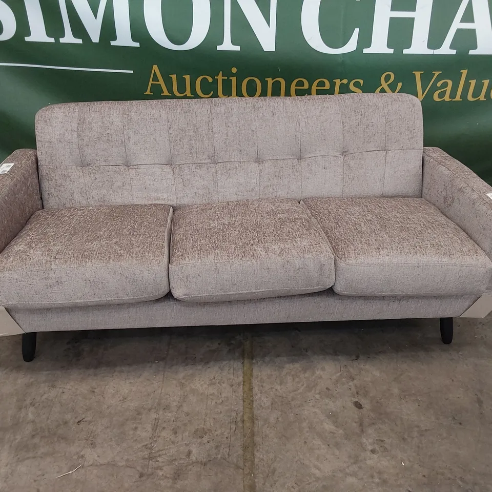 DESIGNER VINTAGE STYLE THREE SEATER SOFA SILVER/GREY FABRIC 