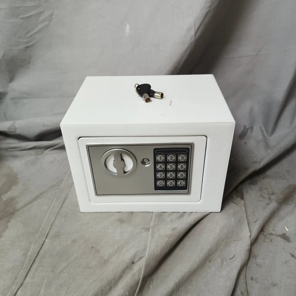 WHITE SECURITY SAFE WITH ELECTRONIC KEYPAD AND OVERRIDE KEY