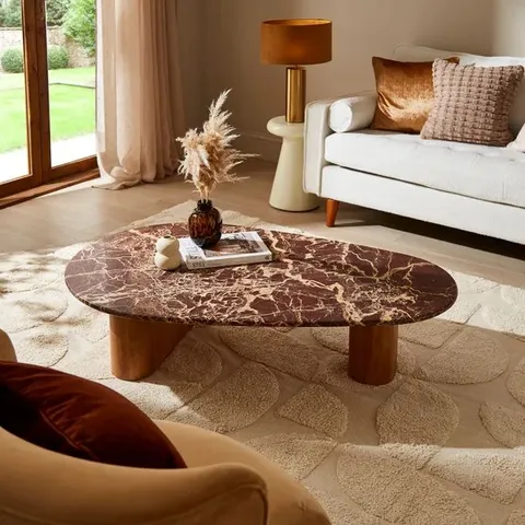 BOXED PONDUS COFFEE TABLE, REAL CHERRY MARBLE AND MANGO WOOD
