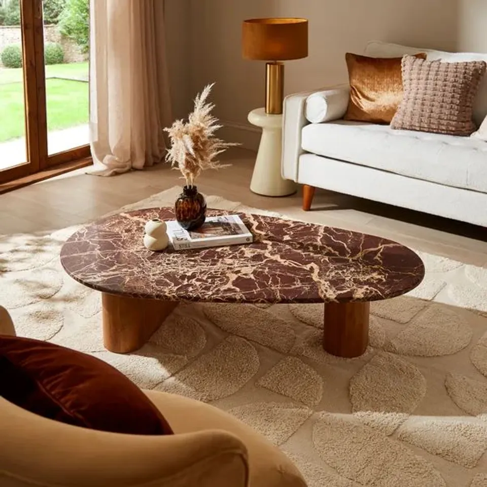BOXED PONDUS COFFEE TABLE, REAL CHERRY MARBLE AND MANGO WOOD