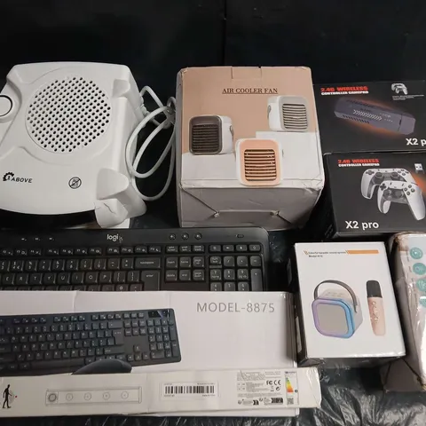 LOT OF APPROXIMATELY 14 ASSORTED HOUSEHOLD ITEMS TO INCLUDE KEYBOARDS, HEATERS AND STEAM IRON