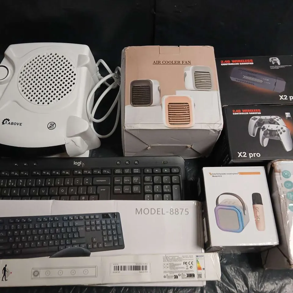 LOT OF APPROXIMATELY 14 ASSORTED HOUSEHOLD ITEMS TO INCLUDE KEYBOARDS, HEATERS AND STEAM IRON