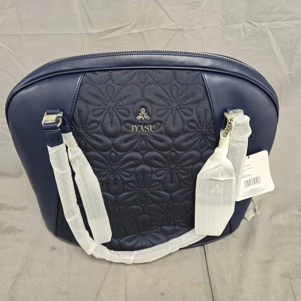 IYASU ELIZABETH NAVY QUILTED HANDBAG WITH EMBOSSED PATTERN 