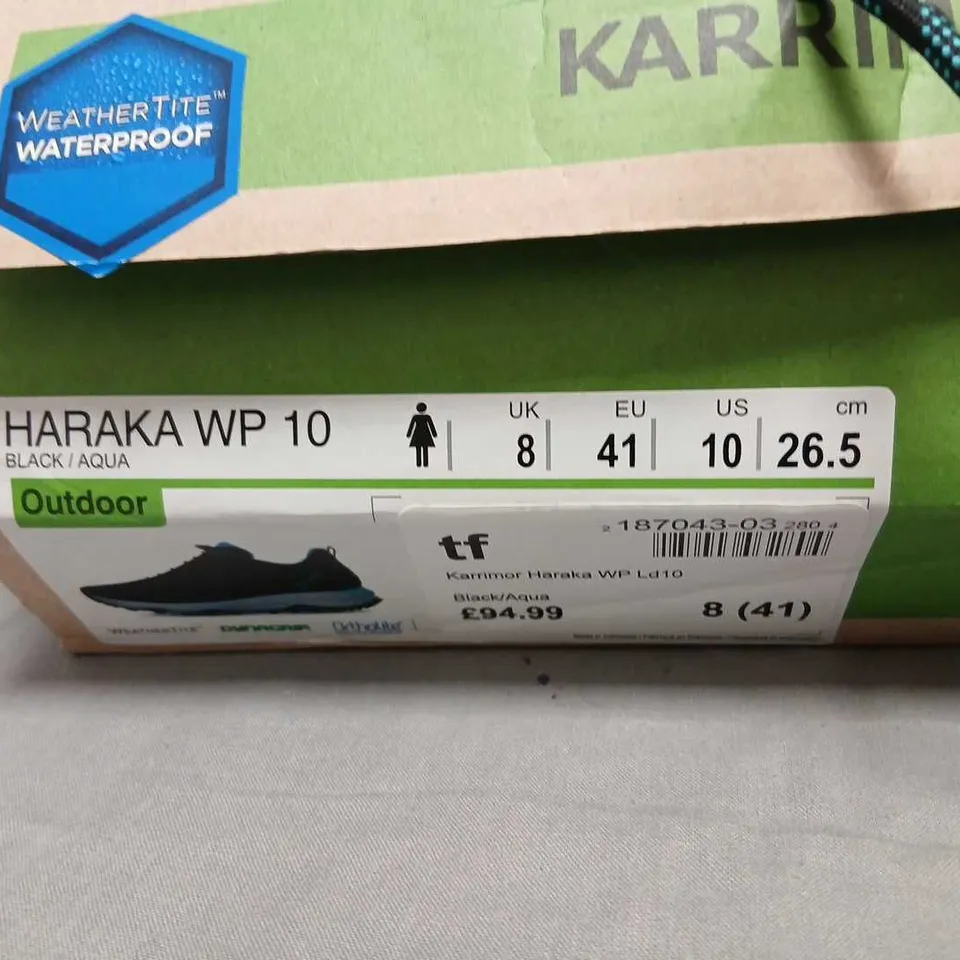 KARRIMOR HARAKA WP 10 WALKING SHOES – BLACK/AQUA, UK 8 (EU 41)