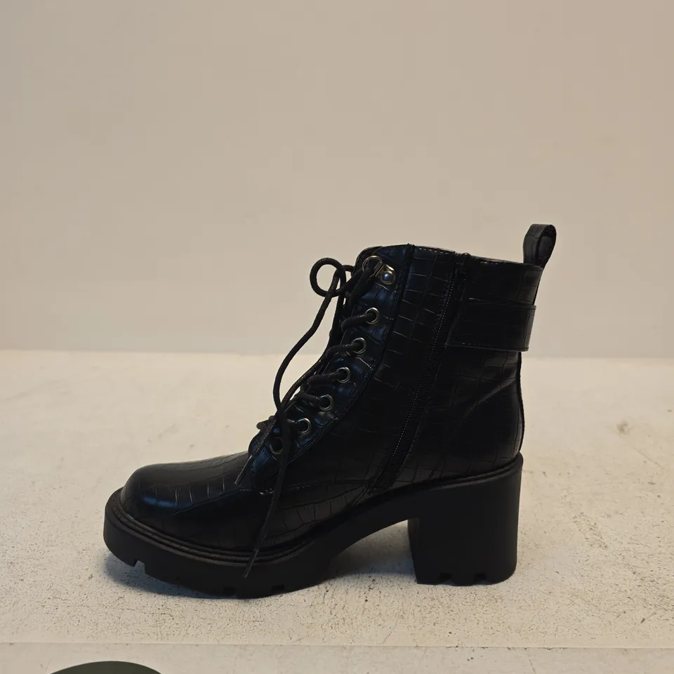 ASDA GEORGE BLACK CROC-EFFECT LEATHER LOOK LACE-UP ANKLE BOOTS UK 6