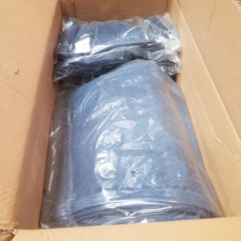BOX CONTAINING APPROXIMATELY 12 BRAND NEW SIMPLY BE MID BLUE PLEAT DETAIL WIDE LEG JEANS - SIZE 24L