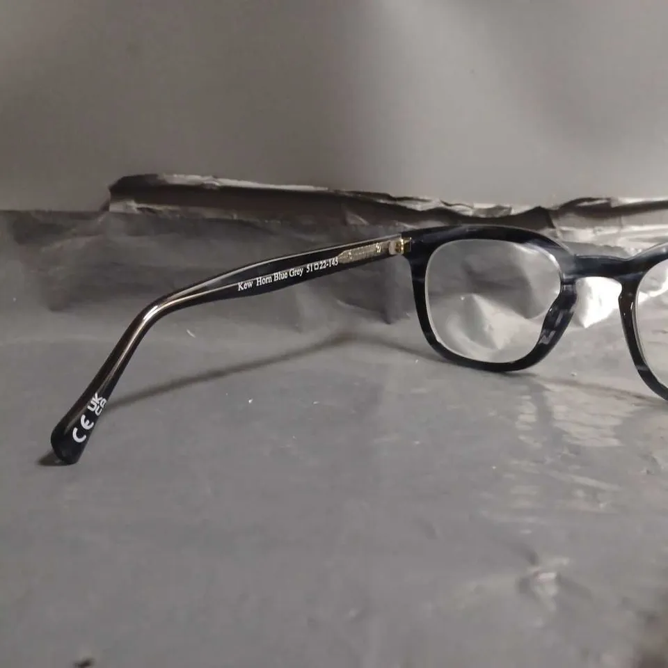 LONDON RETRO KEW HORN BLUE GREY PRESCRIPTION GLASSES - MAGNIFICATION UNSPECIFIED